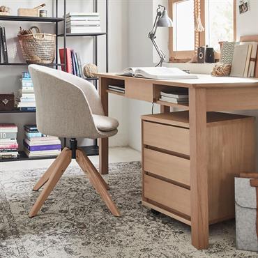 Cliquez pour agrandir et passer en diaporama Chaise de bureau rotative en tissu et bois - beigeLYDIA
