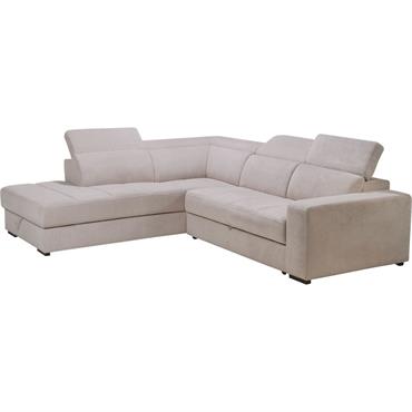 Canapé d'angle gauche convertible avec coffre en tissu doux - beigeORIGANO