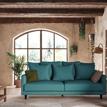 Cliquez pour agrandir et passer en diaporama Canapé 4 places fixe en tissu joint - bleu niolonLENITA