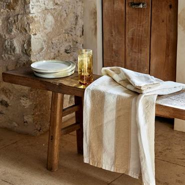 Cliquez pour agrandir et passer en diaporama Nappe à rayures écrues en lin et coton 150x250cm - blancLUSSIA