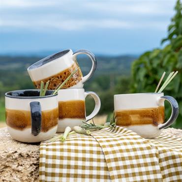 Lot de 6 mug en grès peint 40cl - marron 