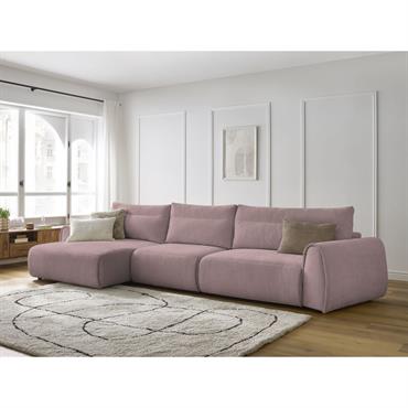 Cliquez pour agrandir et passer en diaporama Canapé grand angle incurvé fixe ADEN rose angle gauche BOBOCHIC 4 places