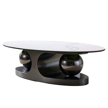 Cliquez pour agrandir et passer en diaporama Table basse design SPHERE BLACK NICKEL 130 base métal noir plateau marbre blanc
