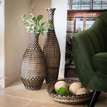 Grand vase en bambou et jonc de mer tressé H84cm - noirAGANTA