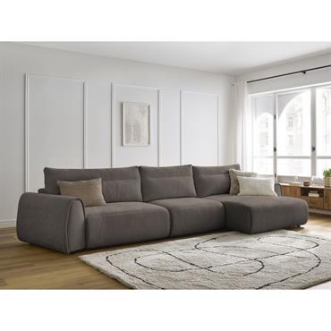 Cliquez pour agrandir et passer en diaporama Canapé grand angle incurvé fixe ADEN taupe angle droit BOBOCHIC 4 places