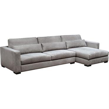 Canapé petit angle chaise longue droite fixe en tissu Bloq - grisBATIS