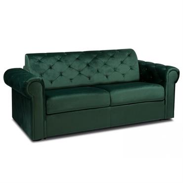 Canapé CHESTERFIELD convertible EXPRESS 140 cm matelas 16cm velours vert