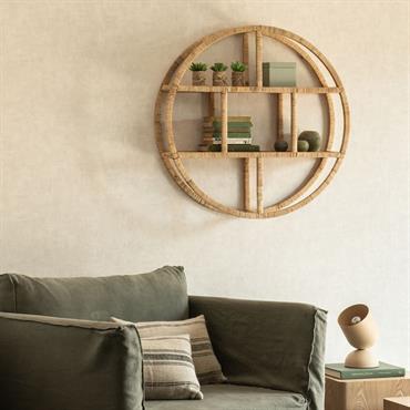 Cliquez pour agrandir et passer en diaporama Etagère murale ronde en rotin - naturel D79cmABISTO