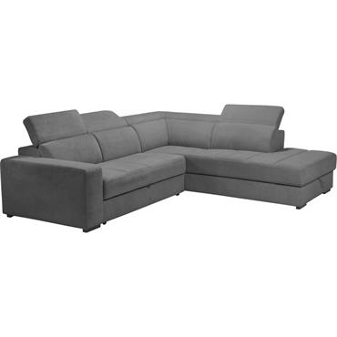 Canapé d'angle droit convertible avec coffre en tissu doux - grisORIGANO