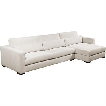 Canapé d'angle chaise longue droite fixe en velours côtelé Azores - beigeBATIS