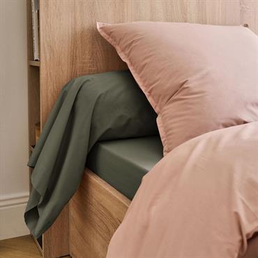 Cliquez pour agrandir et passer en diaporama Taie de traversin en percale de coton - vert cèdre 43x190cmFLORE