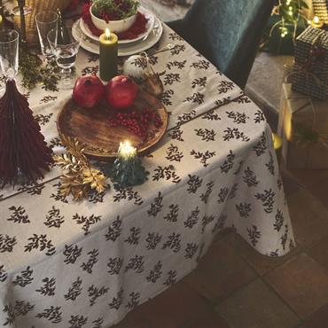 Cliquez pour agrandir et passer en diaporama Nappe en coton motif floral 150x250cm - blancFRAGON