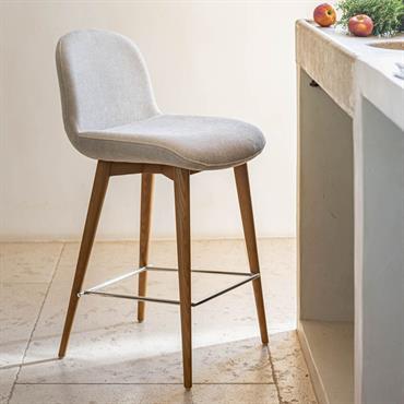 Lot de 2 chaise de bar en tissu et frêne h66cm - beige 