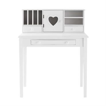 Bureau secrétaire 1 porte 3 tiroirs blanc