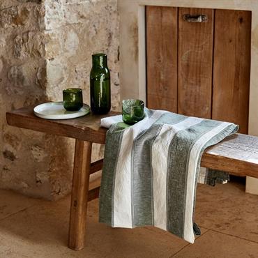 Cliquez pour agrandir et passer en diaporama Nappe à rayures vertes en lin et coton 150x250cm - blancLUSSIA