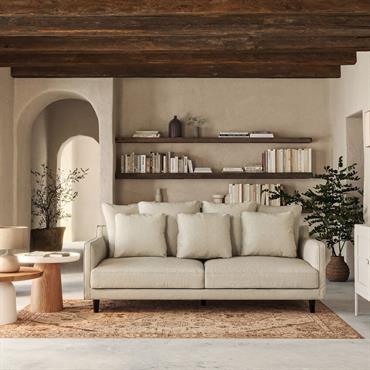 Canapé 4 places convertible matelas bultex en tissu mixte - beige alpillesLENITA