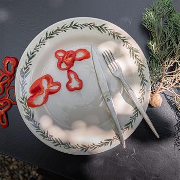 Lot de 6 assiette plate avec motif houx en grès d28cm - blanc 