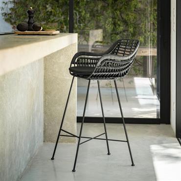 Cliquez pour agrandir et passer en diaporama Chaise de bar en rotin - noir h66cmMILOU