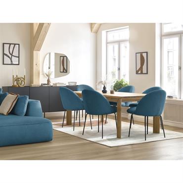 Cliquez pour agrandir et passer en diaporama Lot de chaises LALIE tissu velours côtelé et pieds métal noir bleu foncé BOBOCHIC