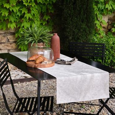 Cliquez pour agrandir et passer en diaporama Chemin de table motif laurier en lin et coton - beige 50x150cmST REMY