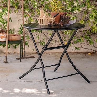 Table de repas jardin ronde en acier - noir 