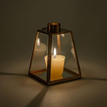 Cliquez pour agrandir et passer en diaporama Lanterne miniature en verre et fer H14cm - doréOBERNAI