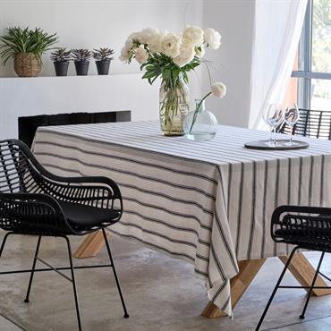 Cliquez pour agrandir et passer en diaporama Nappe en lin et coton noir et blanc 170x250cmPASSO