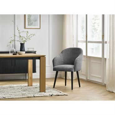 Cliquez pour agrandir et passer en diaporama Chaise SOPHIE tissu chiné et pieds scandinaves noirs gris foncé BOBOCHIC