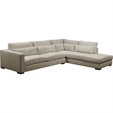 Cliquez pour agrandir et passer en diaporama Canapé d'angle méridienne droite fixe en velours côtelé Azores - taupeBATIS