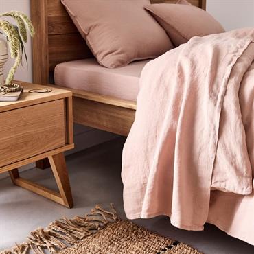 Drap plat en lin lavé 270x300cm - rose rosaVENCE