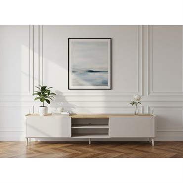 Meuble TV 1 porte 1 tiroir 220 cm ANYRA pieds en bois massif beige   BOBOCHIC