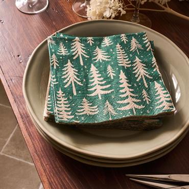 Lot de 20 serviettes en papier motif sapin 33x33cm - vertCOSY WINTER