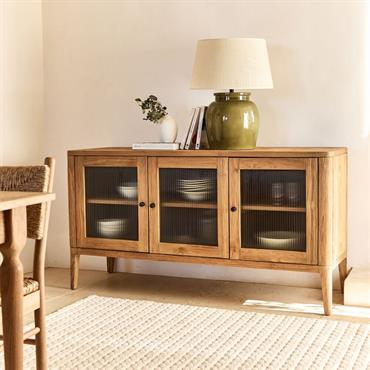 Buffet bas en teck recyclé et portes vitrées - bois clairLEUCADE
