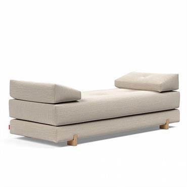 Méridienne design SIGMUND WOOD convertible lit 160x200 cm pieds chêne tissu Blida Sand Grey