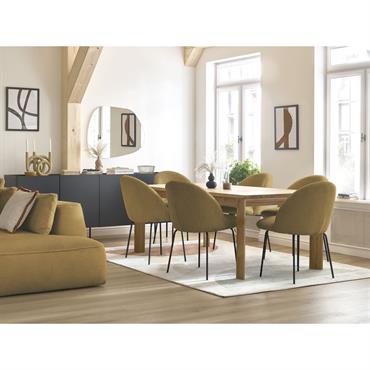 Chaise LALIE tissu velours côtelé et pieds métal noir jaune   BOBOCHIC