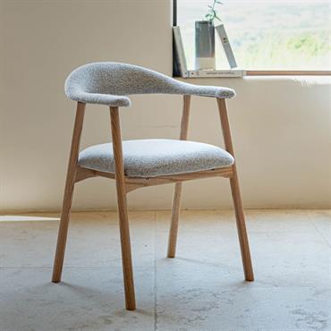 Lot de 2 chaise de repas avec accoudoirs en bois et tissu - gris 