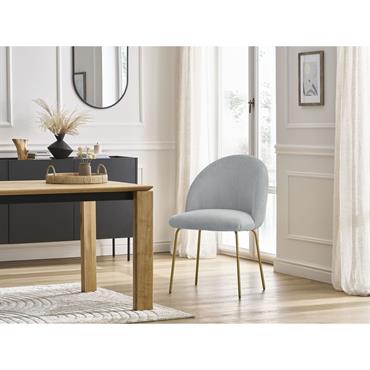 Chaise LALIE tissu velours côtelé et pieds métal or gris clair   BOBOCHIC