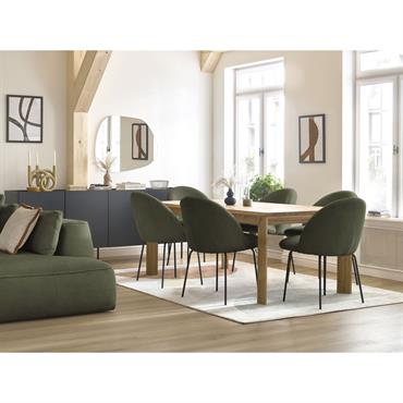 Cliquez pour agrandir et passer en diaporama Lot de chaises LALIE tissu velours côtelé et pieds métal noir vert BOBOCHIC