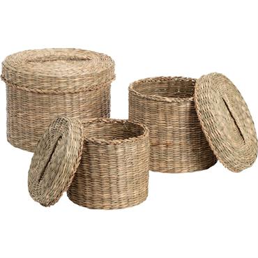 Cliquez pour agrandir et passer en diaporama Lot de 3 paniers en jonc de mer ronds - naturelMELILLA