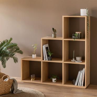Modularité . Cette étagère en forme d'escalier en chêne se place au sol orientée à droite ou à gauche dans votre chambre ou entrée. Cette gamme de meubles de salon ...