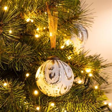 Boule de Noël patinée en verre D8cm - blancSIZUN