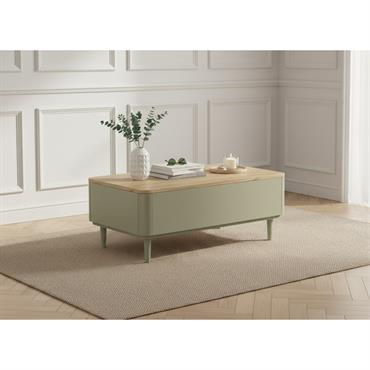 Table basse avec tiroirs ANYRA pieds en bois massif vert   BOBOCHIC