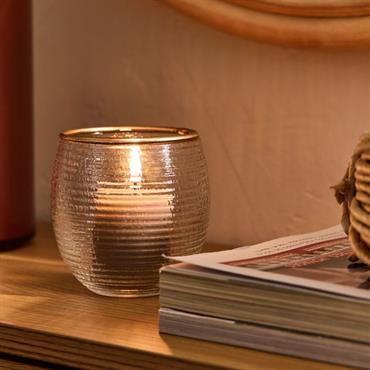 Cliquez pour agrandir et passer en diaporama Photophore strié en verre D9cm - transparentSOLIAS