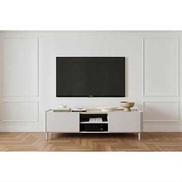 Meuble TV 1 porte 1 tiroir 170 cm ANYRA pieds en bois massif beige   BOBOCHIC