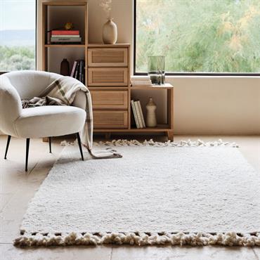Tapis à pompons en laine 160x230cm - beigeMALA
