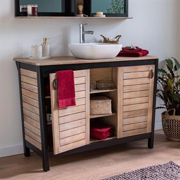 Cliquez pour agrandir et passer en diaporama Meuble sous-vasque double 2 portes en acacia massif - L120cmPITAYA