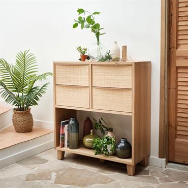 Bloc de 2 tiroirs en chêne et raphia L40cm - bois clairTASSIA