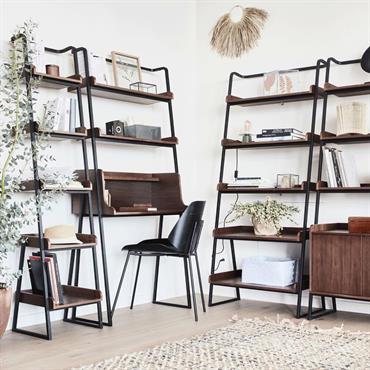 Etagère 5 tablettes plaquée noyer et métal noir - L80cmESTANIER