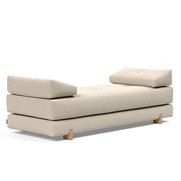 Méridienne design SIGMUND WOOD convertible lit 160x200 cm pieds chêne tissu Phobos Latte