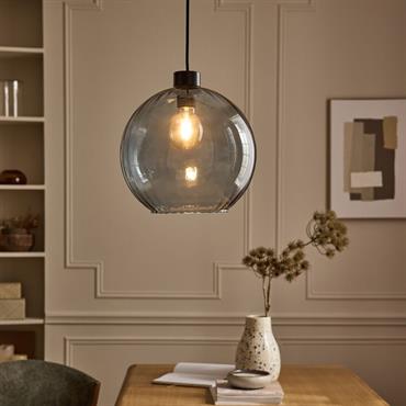 Cliquez pour agrandir et passer en diaporama Suspension électrifiée en verre d30cm - bleu cielALARI